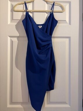 Emerald Sundae Royal Blue One-Shoulder Draped Dress